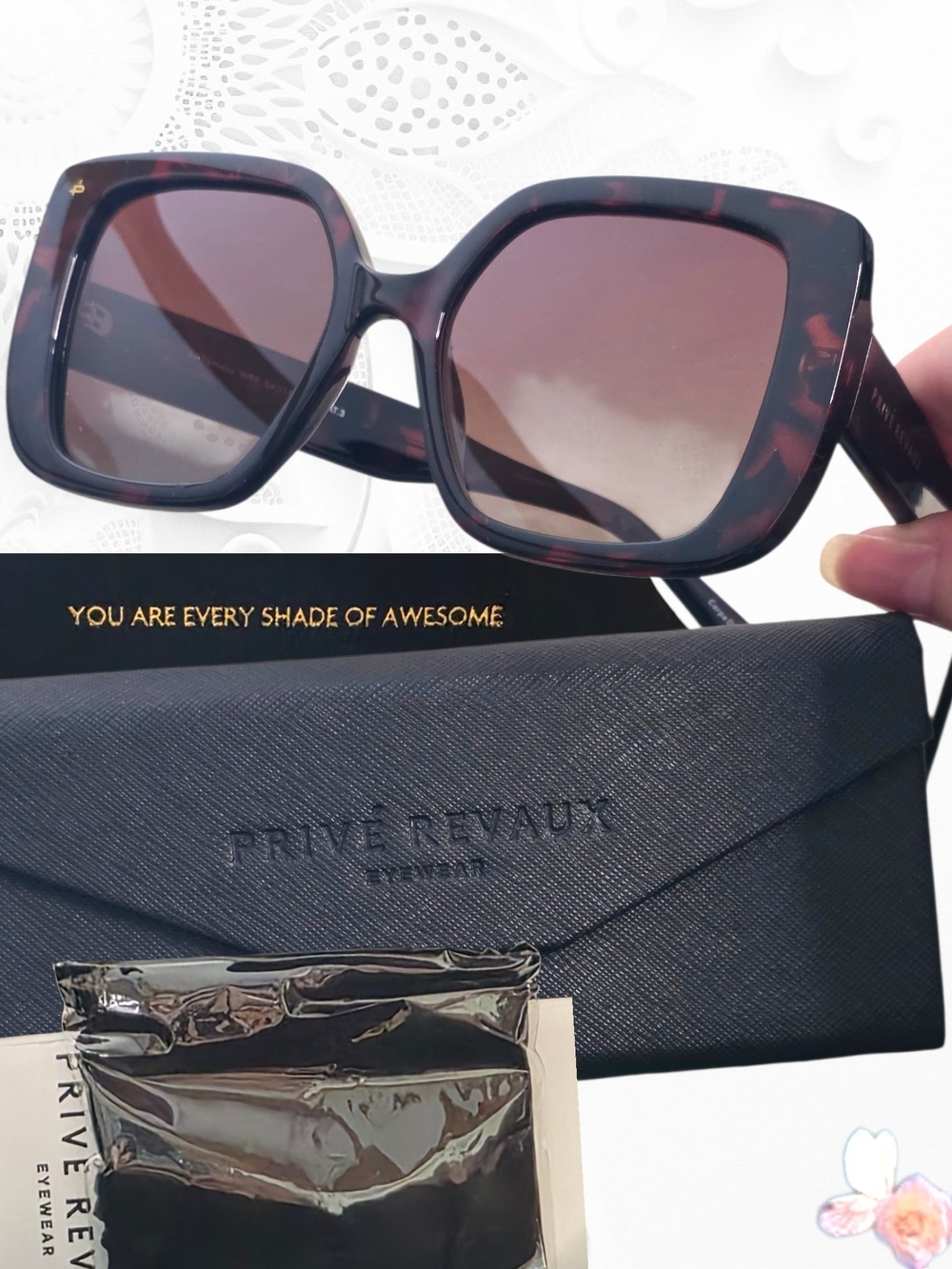 New PRIVE REVAUX Women’s Tortoiseshell Square Sunglasses - Brown Gradient